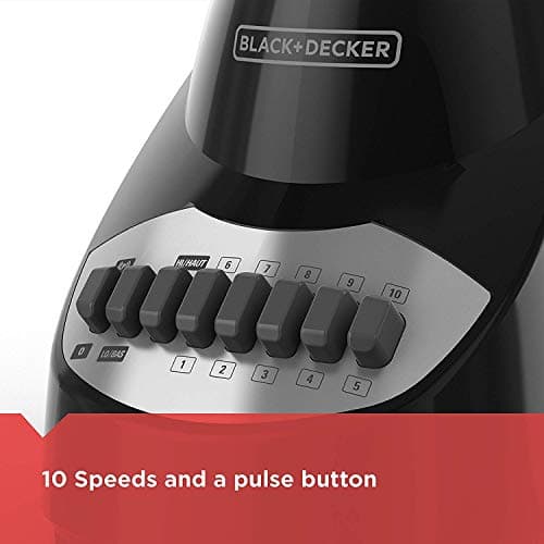 BLACK+DECKER 10-Speed Countertop Blender, Pulse Button, 6-Cup Glass Jar, Dishwasher-Safe, Stainless Steel Blade, Suction Feet