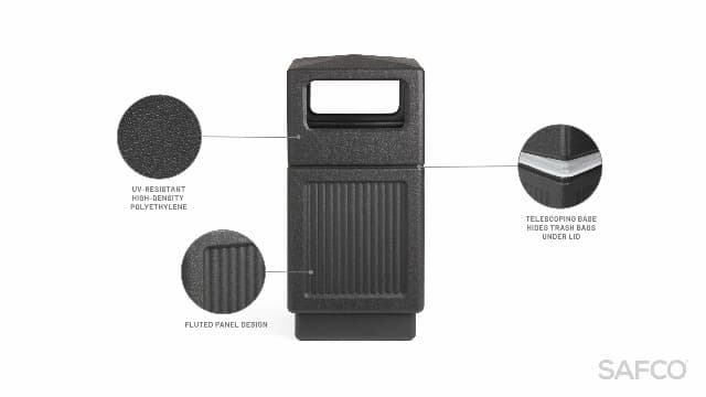 Safco Canmeleon Trash Can, 38 Gallons, Indoor and Outdoor Use, Durable & Weather-Resistant Commercial Garbage Can, Black