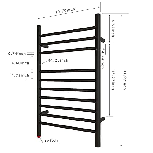 HEATGENE Towel Warmer, Compact Electric Towel Warmer for Small Bathroom, Wall-Mounted Electric Towel Racks, Plug-in/Hardwired Electric Towel Rails - Matte Black