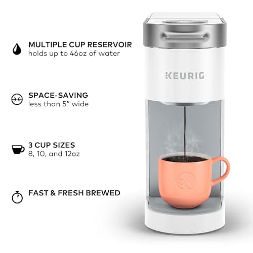 Keurig K-Slim Single Serve K-Cup Pod Coffee Maker, Multistream Technology, 3 Brew Sizes, Slim and Sleek Design, 46oz Removable Reservoir, White