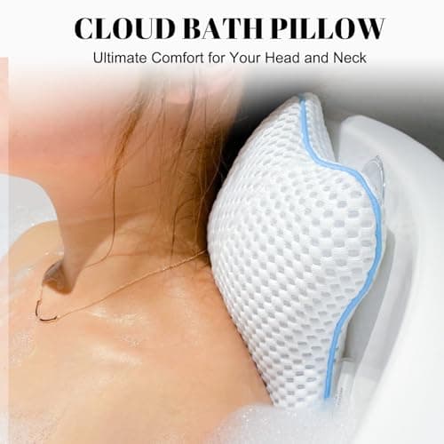 Non Slip Bath Pillow, Luxury Spa Bathtub Head & Neck Rest Support, Permeable Quick Drying Air Mesh Tub Pillow with 4 Large Suction Cups, Fits Any Tubs, Soft and Relaxing