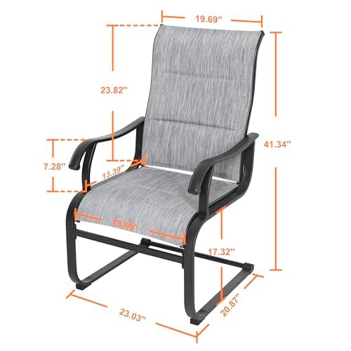 NUU GARDEN Patio Dining Chairs Set of 4, All Weather Outdoor Padded Textilene Patio Chairs, Breathable Spring Motion Textile High Back Outdoor Dining Chairs for Backyard, Lawn, Deck, Grey