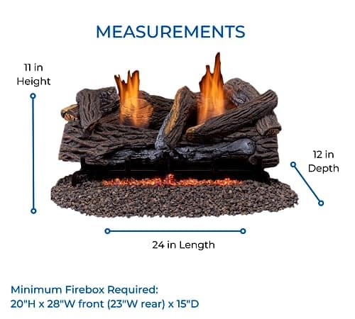 Duluth Forge DLS-24T-2 Dual Fuel Ventless Fireplace Logs Set with Thermostat, Use with Natural Gas or Liquid Propane, 33000 BTU, Heats up to 1100 Sq. Ft, Stacked Red Oak, 24 Inches