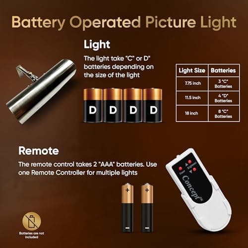 Concept Lighting 102L Concepdesigns Dimmable Wireless Picture Wall, Art, Library Light Battery Operated w/Remote Control, 11.5 inch, Antique Brushed Bronze