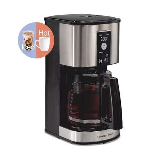 Hamilton-Beach 12-Cup Programmable Hot & Iced Coffee Maker, 950W Electric Drip Machine with Dishwasher-Safe Parts, 24-Hour Delay Brew, Touch-Activated Display for Regular Bold Iced Coffee Auto-Off.