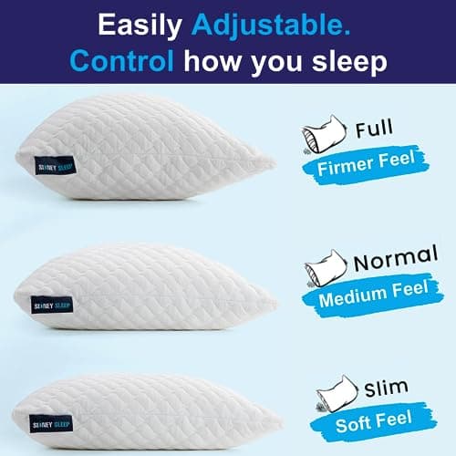 Sidney Sleep Pillow for Side and Back Sleepers - Comfort for Neck and Shoulder Pain - Adjustable Contour Fill - Queen Size - Extra Fill Included (White)