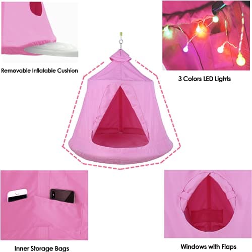 AthLike X-Shaped Hanging Tree Tent w/Swing Chair,Hammock Chair Stand Canopy w/Steel Frame,Indoor Outdoor Egg Basket Patio Seat w/Adjustable Solid Stand,Bedroom Porch Balcony Garden 330lb(Pink)