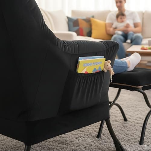 Lazy Chair and Ottoman, Large Accent Lounge Chair with Armrests and a Side Pocket, Modern Leisure Upholstered Sofa Reading Armchair with Footrest for Bedroom, Living Room, Dorm Rooms, Office