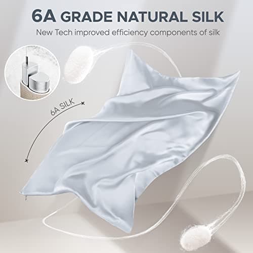 100% Pure Mulberry Silk Pillowcase for Hair and Skin - Allergen Resistant Dual Sides,600 Thread Count Silk Bed Pillow Cases with Hidden Zipper,2pc,Standard Size,Gray