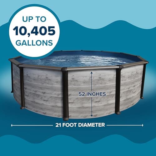 Puri Tech 21' x 52" Round Hollywood Above Ground Pool Package - Featuring: Full-Print Overlap Liner, Skimmer, Filtration System and A-Frame Ladder