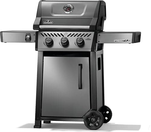 Napoleon Freestyle 365 Propane Gas Outdoor Grill, Graphite Grey – 3-Burner BBQ with Stainless Steel Cooking Grates