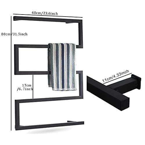 Modern Style Towel Warmer,Electric Heated Towel Rack with 2/4H Timer, 304 Stainless Steel Heated Towel Rail Wall Mounted Waterproof Bath Towel Heater, 88W,Hardwired,Black…