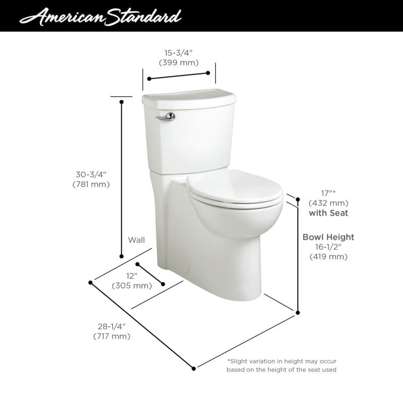 American Standard 2988101.020 Cadet 3 FloWise 2-Piece 1.28 GPF Single Flush Right Height Round Front Toilet with Concealed Trapway, White
