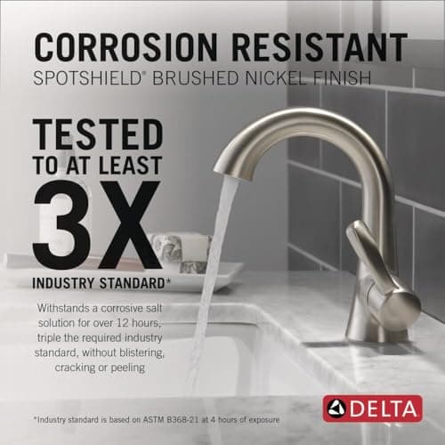 Delta Esato Brushed Nickel Bathroom Faucet 1 Hole, Single Hole Bathroom Sink Faucet for Vanity, Push-Pop Drain Assembly, SpotShield Brushed Nickel 15897LF-SP