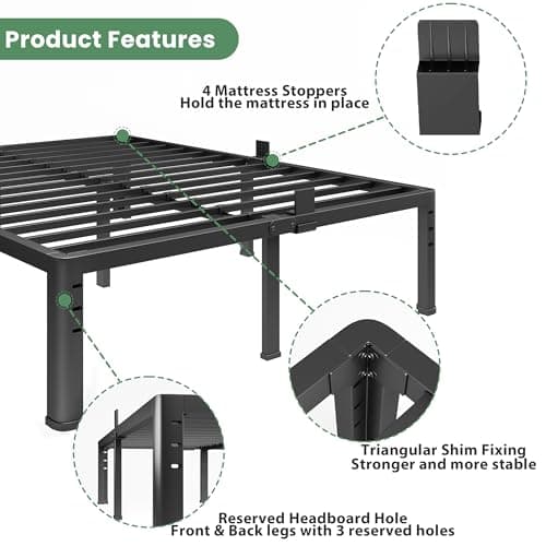 NKZ 14 Inch King Bed Frame, Sturdy Metal Platform with Round Corner Legs, 3,500 lbs Heavy Duty Steel Slat Support, Easy Assembly, Noise Free, No Box Spring Needed