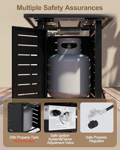 44" Outdoor Propane Fire Pit Table, 48,000 Btu Lp Gas Rectangular Fire Table with Ignition Systems and Lid,Outdoor Firetable with Glass Rocks for Patio Deck Garden Backyard