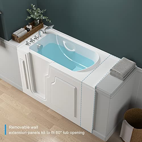 FerdY Floridian 52" Walk-in Bathtub with Left-Side Door Opening and Quick Fill and Drain System, Rectangular Soaking Bathtub in White