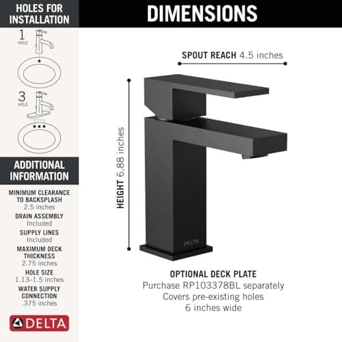 Delta Modern Matte Black Bathroom Faucet 1 Hole, Single Hole Bathroom Sink Faucet for Vanity, Metal Push-Pop Drain Assembly, Matte Black 567LF-BLGPM-PP
