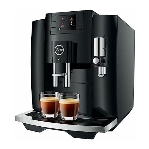 Jura E8 5th Gen Automatic Coffee Machine (Piano Black) Stainless Steel Espresso Machine, Powerful Blending Features Bundle with Glass Milk Container (2 Items)