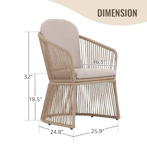 SUNSITT Patio Chairs Set of 4, Woven Wicker Outdoor Dining Chair w/Weather-Resistant Cushions, Modern Bistro Chairs Set of 4 w/Curved Armrest Beige for Garden Balcony Backyard