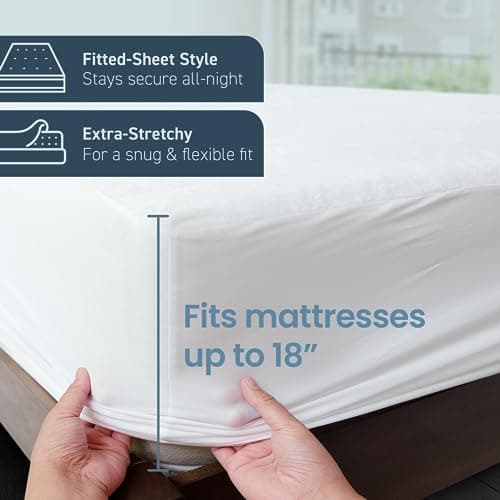 SafeRest Waterproof King Size Mattress Protector - Fitted with Stretchable Pockets - Machine Washable Cotton Mattress Cover for Bed