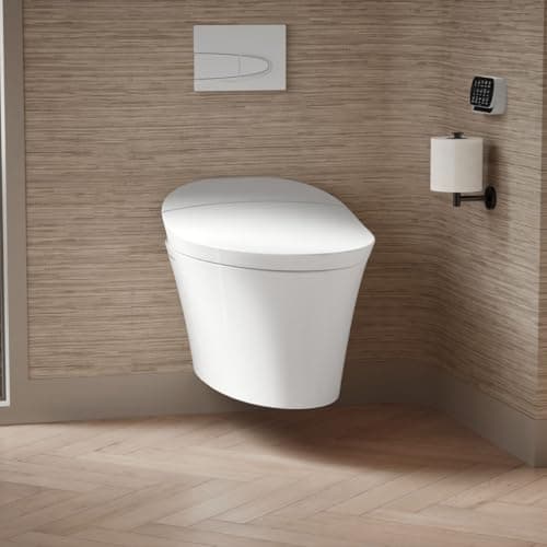 KOHLER 5402-0 Veil Smart Toilet with Auto Open & Close, One-Piece Wall-Hung Elongated Intelligent Bidet Toilet with Heated Seat and Dual-Flush, White