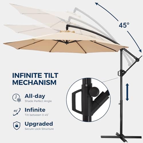 10ft Offset Patio Umbrella with Base Included, Cantilever Offset Hanging Patio Outdoor Market Umbrella UPF50+ UV Protection with Easy Tilt and Crank for Pool Deck and Garden