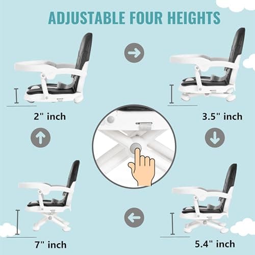 Dream On Me Munch N Go Booster Seat for Dining Table, Lightweight Compact Fold Travel Booster Seat, 3-in-1 Convertible, Four Level Height Adjustment and Easy Tray Removal