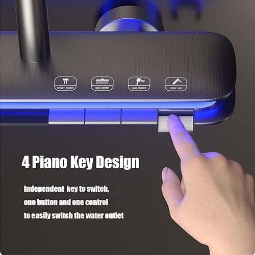 BEITH Thermostatic Shower System, 4 Piano Keys UFO Shower Faucet Set, 31x20cm Square Shower Set, Digital Display, 360° LED Ambient Light, Hydroelectric Power, with Bathtub Faucet (Gun Gray)