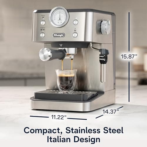 De’Longhi Linea Classic Espresso Machine with Milk Frother, 15-Bar Pump & Temperature Control - Barista Coffee Maker Kit for Espresso, Latte, Cappuccino & Iced Coffee - Italian Stainless Steel Design