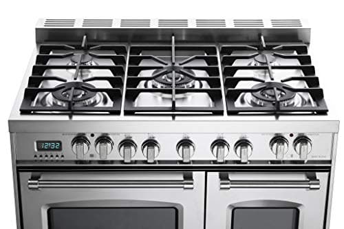 Verona VPFSGE365DSS 36" Prestige Series Freestanding Dual Fuel Range with Double Oven 5 Sealed Burners Oven Racks and Cast-Iron Grates in Stainless Steel