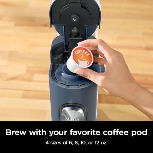 Ninja Pods & Grounds Single-Serve Coffee Maker, K-Cup Pod Compatible, 56-oz. Reservoir, 6-oz. Cup to 24-oz. Travel Mug Brew Sizes, Iced Coffee Maker, Navy, PB041NV