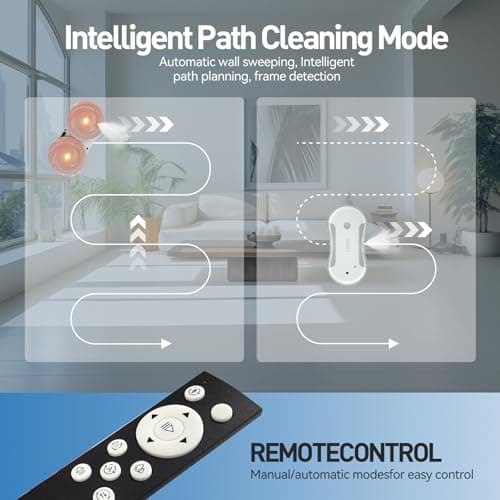 Window Cleaning Robot, 5800Pa Intelligent Window Cleaner Robot with 80ml Dual Water Spray, with Path Planning and Edge Detection for Interior/Exterior Highrise Windows