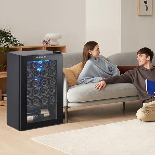 Garvee Wine Fridge 24 Bottle, Wine Cooler Refrigerator with 40~61°F Digital Temperature Control, Freestanding Wine Cellar for Red White Wine, Champagne, Beer with Blue Interior Light (24 Bottles)