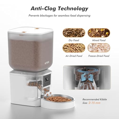 Automatic Dog Feeder - 8L/34 Cups Large Capacity Automatic Cat Food Dispenser with LCD Screen, Large Food Tray, Battery Operated, Timed Cat Feeder, Up to 50 Portions 6 Meals Per Day, Keeps Fresh