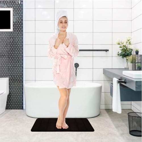 Bathroom Rugs Set Memory Foam Bath Rugs Non-Slip Bath Mat Set 3 Piece,Washable Bathroom Mats,Absorbent Shaggy Rugs Super Soft U-Shaped Toilet Rug,Bahroom Carpets for Bathroom,Tub,Shower（Black）