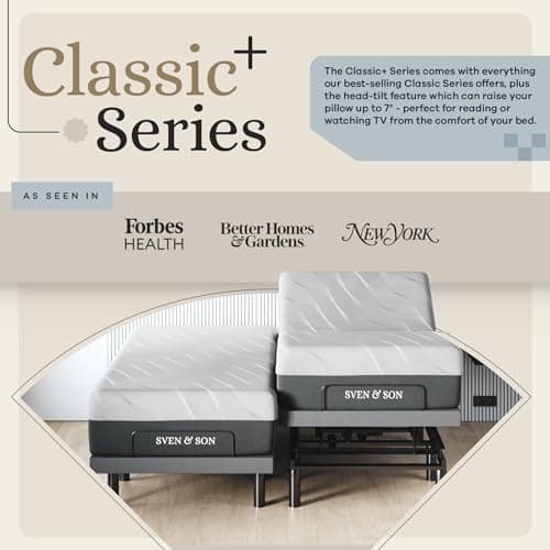 Sven & Son Harmony Adjustable Bed Base, Head and Foot Lift, Massage, Under-Bed Lights, USB, Gel Memory, Zero Gravity Smart Frame - Split King + 14 inch Hybrid Spring Matt (Medium Soft)