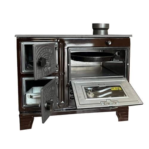 Cast Iron Decorative Oven Stove – Brick Interior, Rustic Ambiance & Light Baking Use – Vintage Style Indoor Fireplace Accessory – Made in Turkiye (Brown)