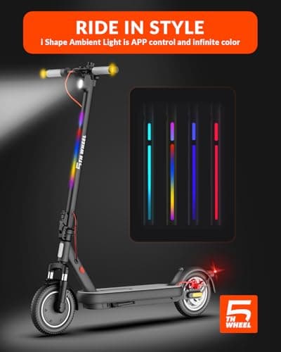 5TH Wheel V40 PRO Electric Scooters, 48V 800W Peak Motor & 20 MPH, 24.9 Miles Range, 10" Solid Tires, Front-N-Rear Suspension and Ambient Light, Folding Sport Scooters with Dual Brake System and APP