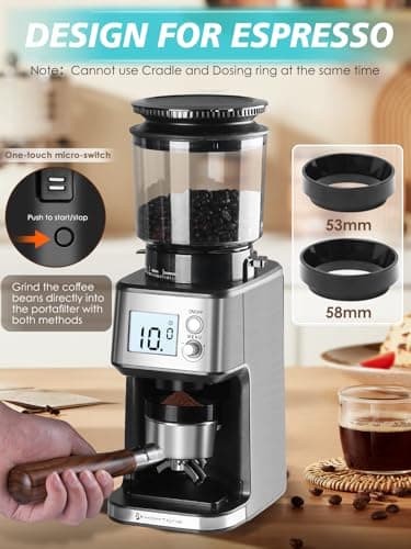 Homtone Conical Burr Coffee Grinder, Anti-Static Electric Espresso Grinder with 51 Precise Settings, Adjustable for 2-12 Cups, 120V Clog-Free, Digital Display Stainless Steel