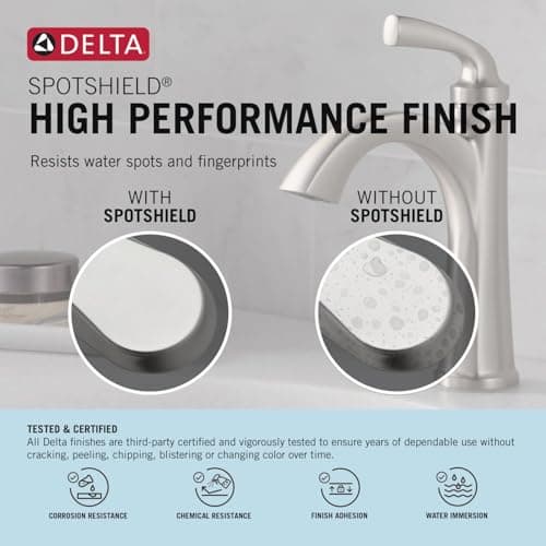 Delta Arvo Brushed Nickel Bathroom Faucet with Sprayer, 8 Inch 3 Hole Widespread Bathroom Sink Faucet with Pull Out Sprayer, Push-Pop Drain, SpotShield Stainless 35840LF-SPPD