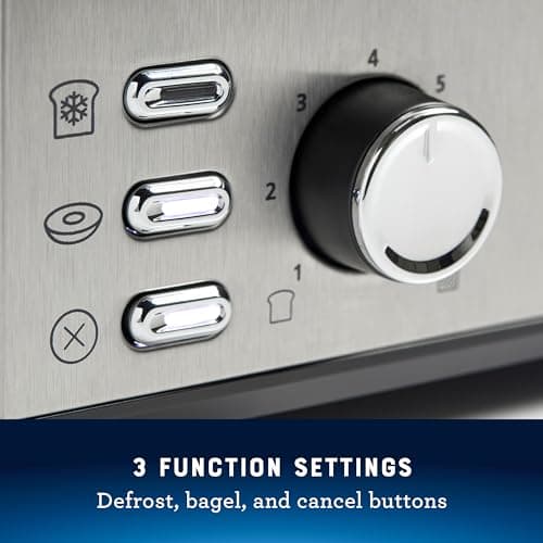 Oster 4 Slice Toaster, With 7 Browning Settings, Extra Wide Slots For Bagels and Special Breads, Removable Easy-to-Clean Crumb Tray, Cancel/Defrost/Bagel, Stainless Steel