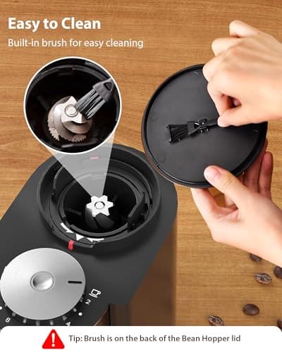 Aromaster Burr Coffee Grinder with 25 Grind Setting, Adjustable 2-12 Cups Timer, Professional Conical Coffee Bean Grinders for Home Use, 3-Ears Portafilter Holder, Anti-static, Cleaning Brush, Black