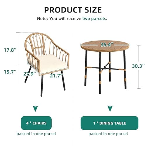 YITAHOME 5 Pieces Outdoor Patio Dining Table Chair Set,Wicker Patio Dining Set,Outdoor Rattan Dining Table Set for Patio, Backyard, Balcony, Garden (with Umbrella Hole)