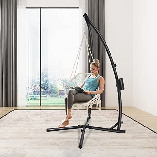 Hanging Hammock Chair Stand Swing Chair Stand for Indoor/Outdoor,C-Type Solid Steel Heavy Duty Hammock Chair Stand,Weight Capacity 440 Lbs Hanging Chair Stand Only Black AD333