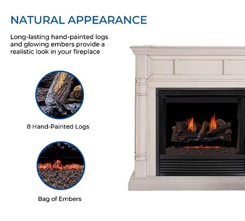 Duluth Forge DLS-24T-2 Dual Fuel Ventless Fireplace Logs Set with Thermostat, Use with Natural Gas or Liquid Propane, 33000 BTU, Heats up to 1100 Sq. Ft, Stacked Red Oak, 24 Inches