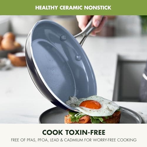 GreenPan 17 Piece Nonstick Swift Cookware Set, Ceramic PFAS-Free Pots & Pans with Lids, Dishwasher & Oven/Broiler Safe to 600F, Kitchen Cooking Set, Sauce, Saute, Stock, Griddle, Frying Pans, Gray