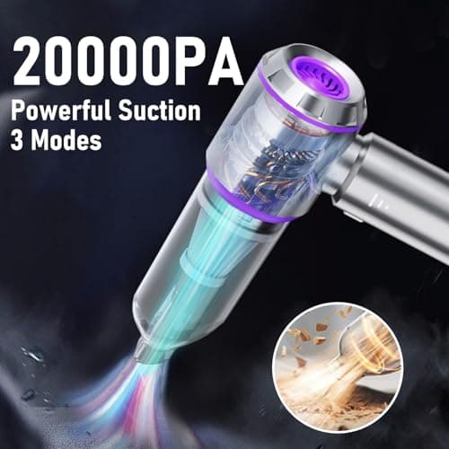 Car Vacuum Portable Cordless 20000PA High power Mini Vacuum Cleaner 4-in-1 Compressed Air Duster & Air Blower & Pump Hand Held Vacuum with Brushless Motor for Car, Home, Office,Camping (Purple)