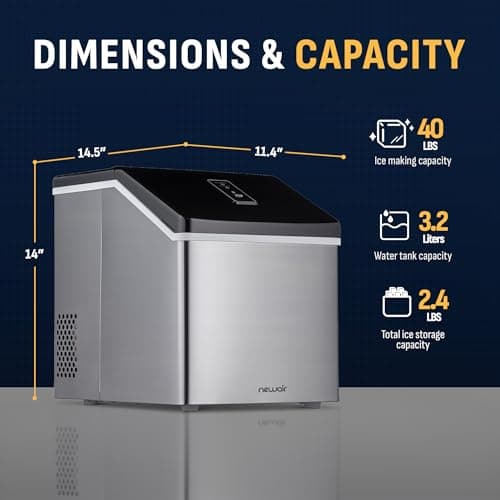 Newair Silver Countertop Ice Maker Machine, Compact Automatic Ice Maker, Cubes Ready in Under 15 Minutes, Portable Ice Cube Maker, Perfect for Home/Kitchen/Office/Bar