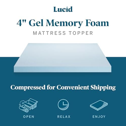 LUCID 4 Inch Gel Memory Foam Mattress Topper-Ventilated Design-Ultra Plush-Queen
